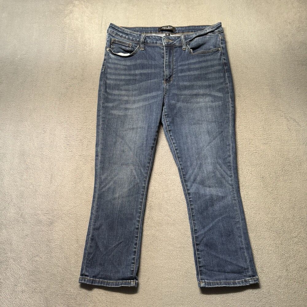 Judy Blue Womens 32 Capri Straight Leg Jeans Blue Mid Rise Stretch Denim - Picture 1 of 11